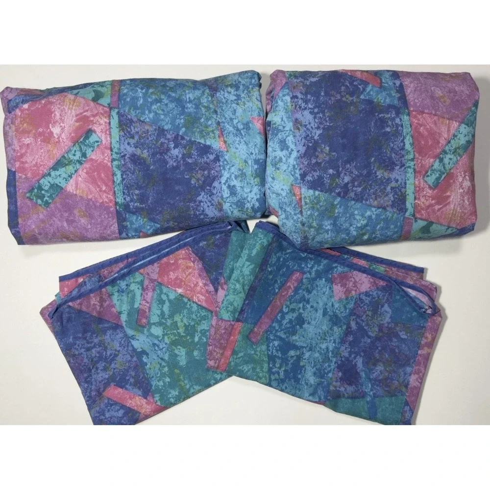 Springmaid Sheet Set Jewel Marble QUEEN Cotton Vtg Memphis Abstract Multicolor